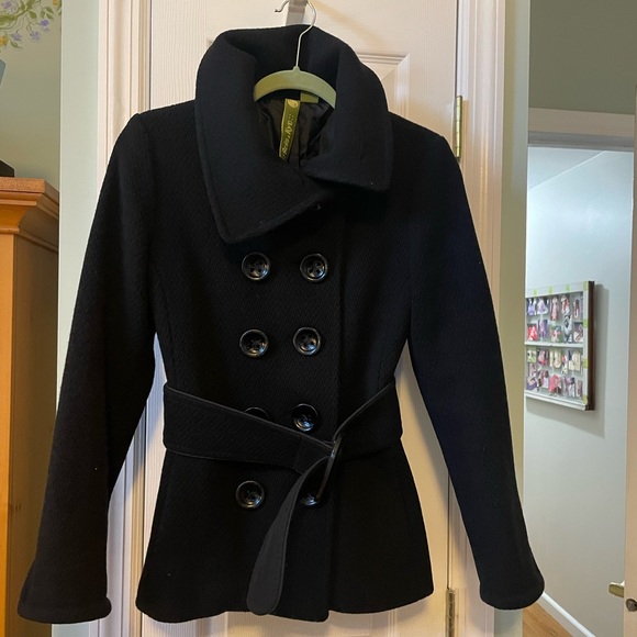 Soia & Kyo Wool Pea Coat Jacket Belted Women's Petite Small Black - Picture 15 of 15